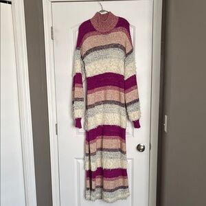Pink and Cream Cowl Neck Sweater